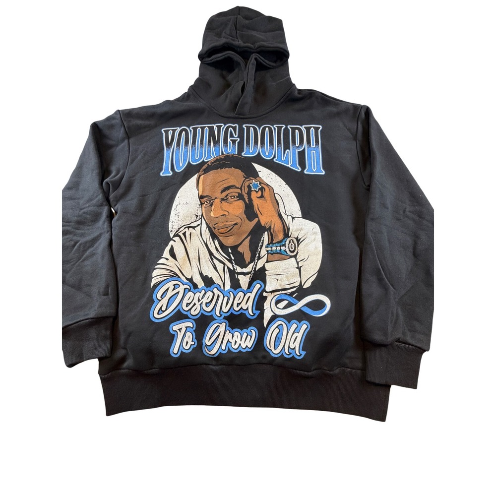 BMDTGO Young Dolph Deserved To Grow Old Hoodie Black Graphic Sweatshirt Small